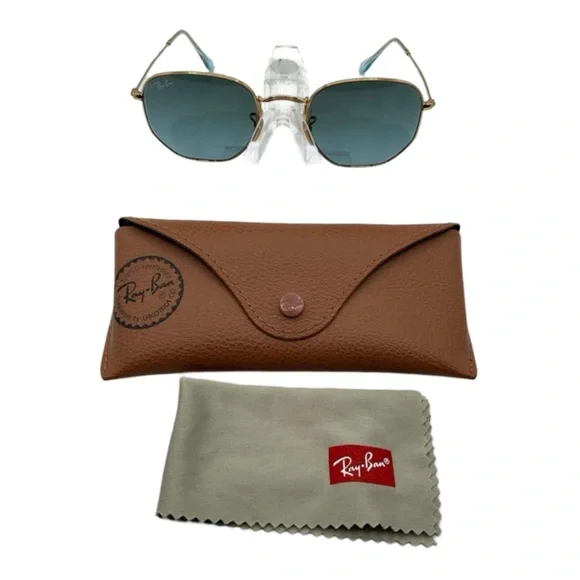 π₯ Ray-Ban Hexagonal Flat Lenses Sunglasses RB3548-N Gold/Blue & Case | Unisex | - Picture 4 of 10
